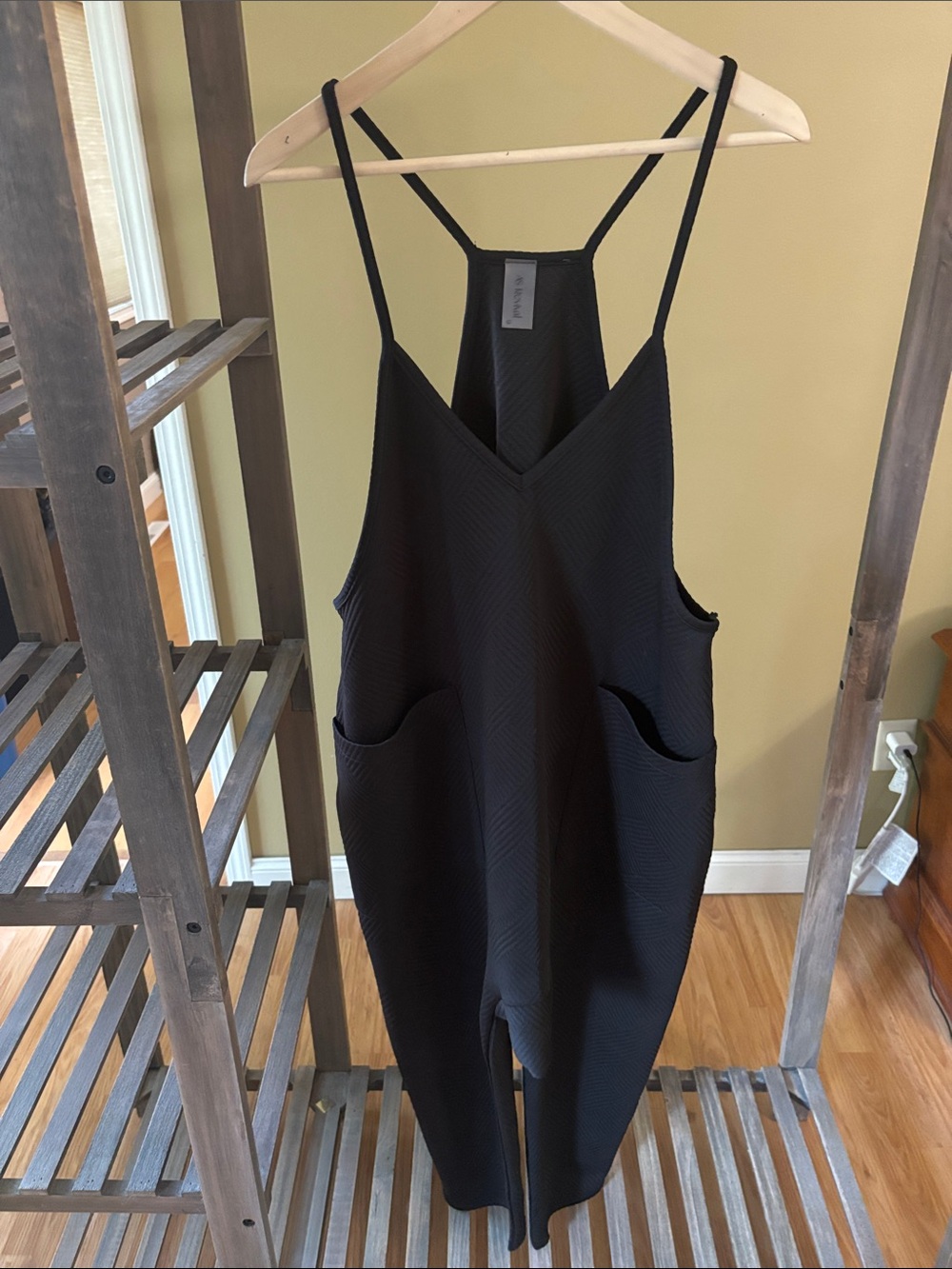 Black Spaghetti-Strap V-Neck Jumpsuit with Side Pockets